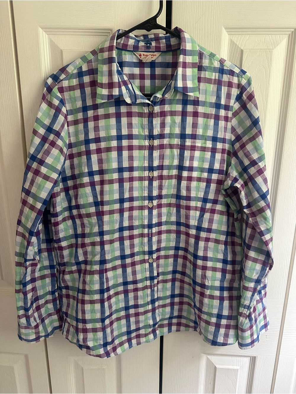 Brooks Brothers Women’s Plaid Button-Down Shirt in Blue, Purple & Green